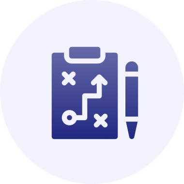 Strategy clipboard icon with pen illustration.