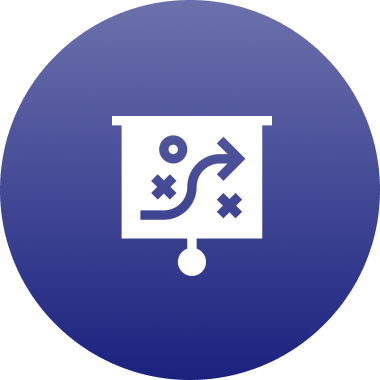 Strategy icon on a blue background.