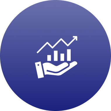 Hand holding upward trend graph icon.