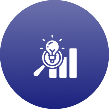 Light bulb and graph in blue circle.