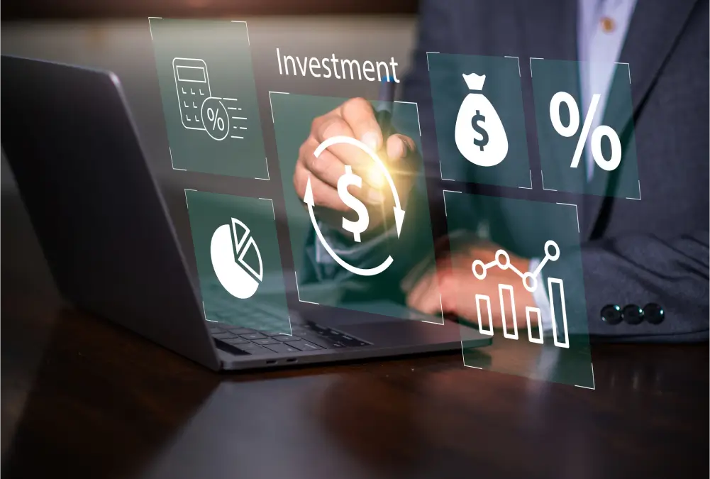 Businessperson using virtual investment dashboard
